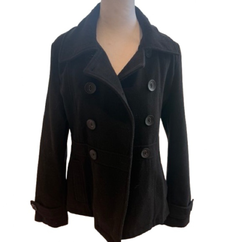 YMI Black Peacoat Double-Breasted Wool-Blend